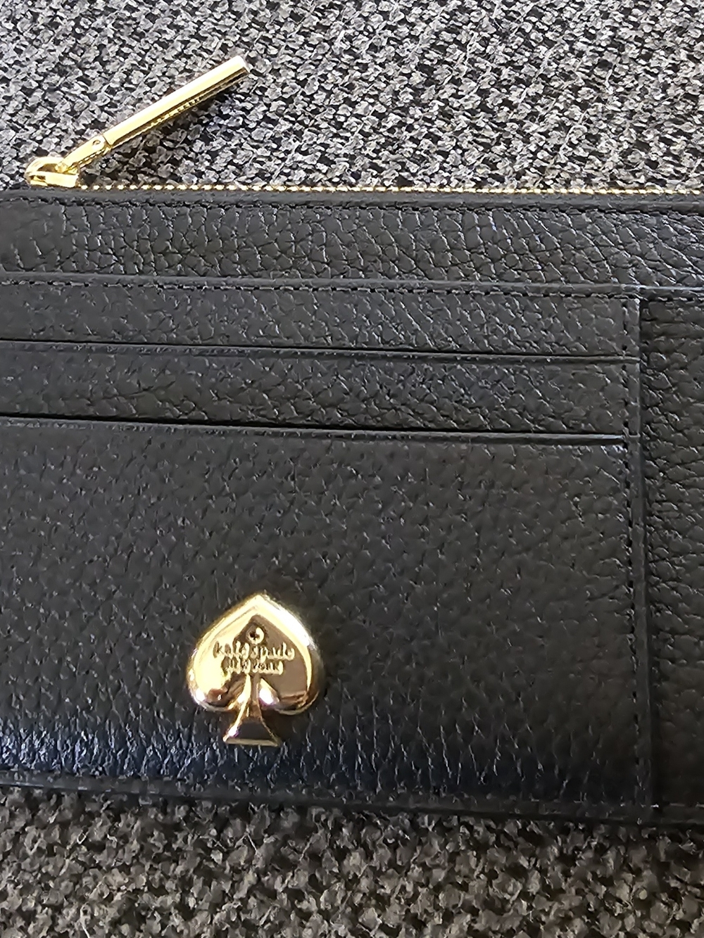 kate spade Large black leather cardholder with gold spade logo